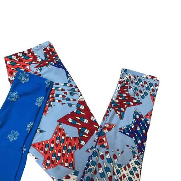 LuLaRoe Women's One Size Leggings Lot of 2 Patriotic Paw Print Colorful Soft - Picture 3 of 6